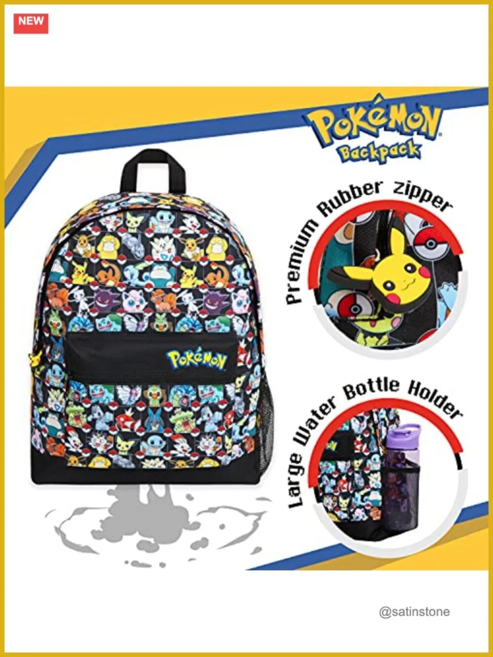 Kids Backpack with Pikachu Characters, Lightweight Daypack for School Travel